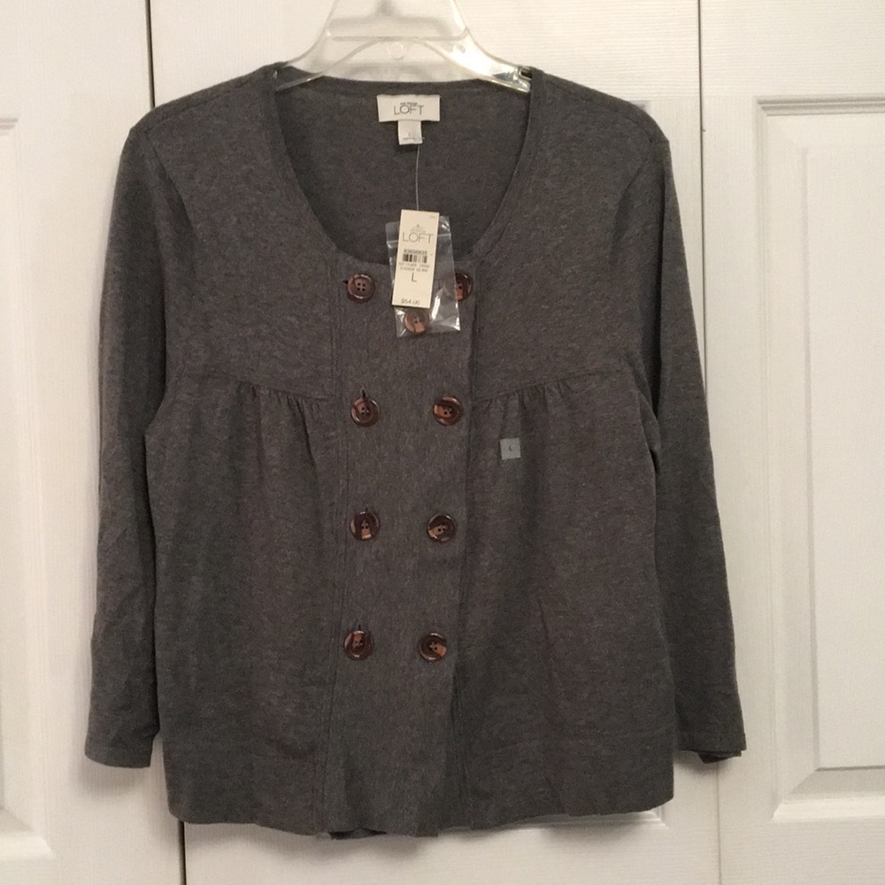 NWT $54 LOFT Double Breasted Gray Sweater L